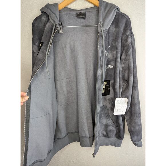 NWT GHOST Band Zip Up Hoodie Jacket Sz M Gray Patches Bat Embellished Hoy Topic - Picture 9 of 10